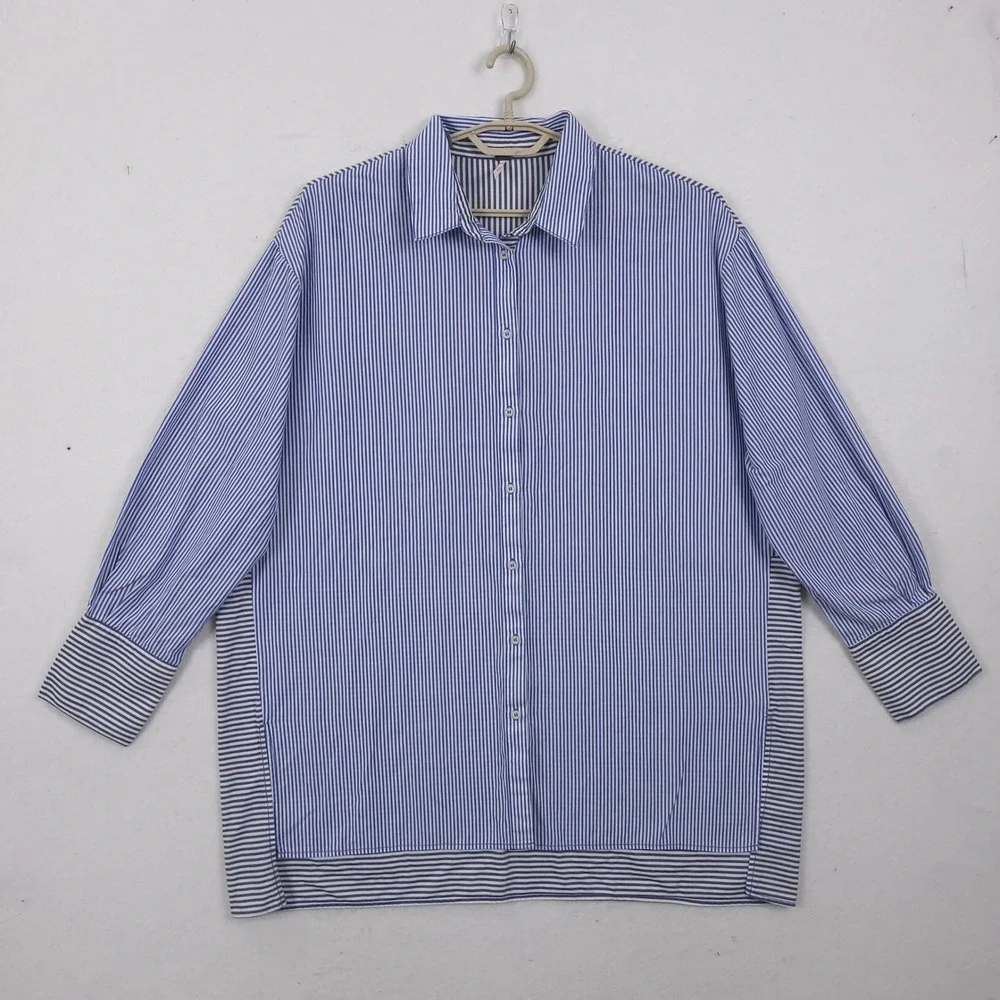 Free People Top Tunic Size Large Striped Oversized Button Up Relaxed Minimalist - Picture 1 of 16
